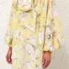 ACADIA BRODERIE TIE MINI DRESS (YELLOW FLORAL)