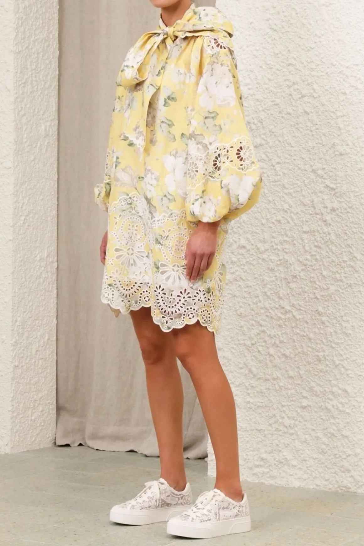 ACADIA BRODERIE TIE MINI DRESS (YELLOW FLORAL)