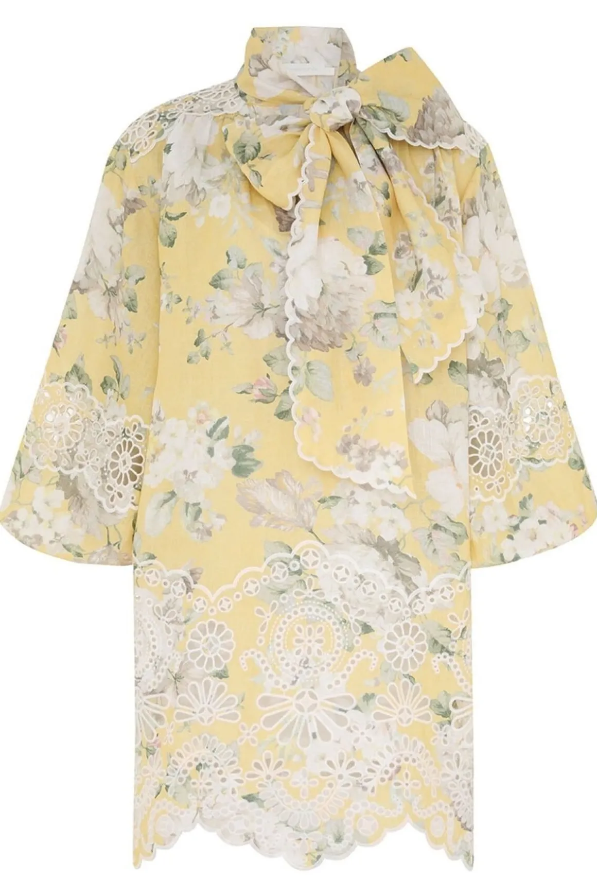 ACADIA BRODERIE TIE MINI DRESS (YELLOW FLORAL)