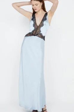 ALLEGRA LACE TRIM DRESS (DUSTY BLUE/BLACK)