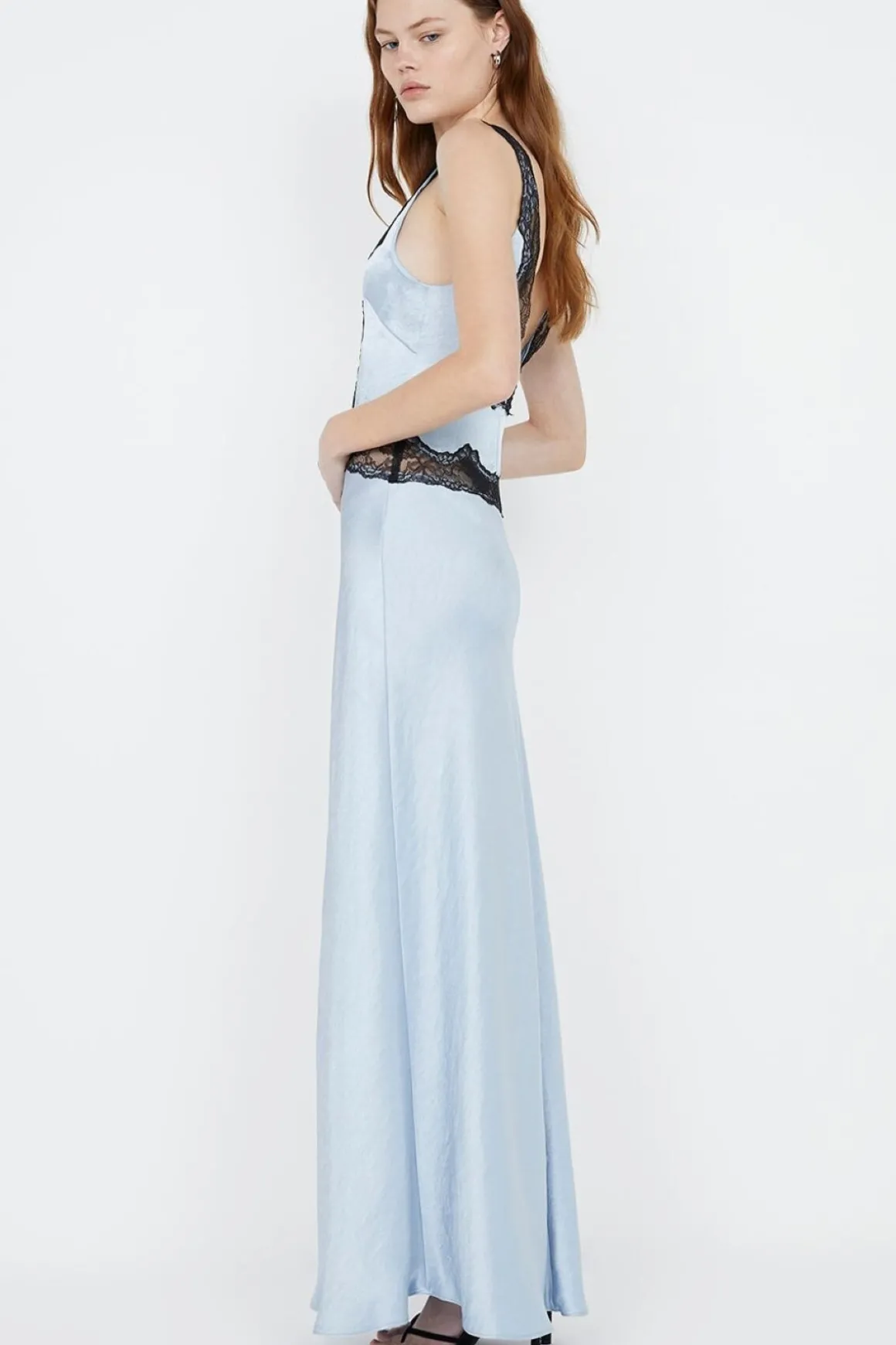 ALLEGRA LACE TRIM DRESS (DUSTY BLUE/BLACK)