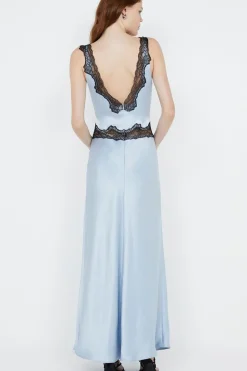 ALLEGRA LACE TRIM DRESS (DUSTY BLUE/BLACK)