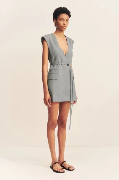 ASHER SLEEVELESS BLAZER DRESS (SMOKE GREY)