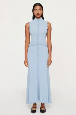 AVALON FRINGE KNIT DRESS (BLUE TINT)