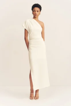 BEAU ASYMMETRICAL MIDI DRESS (IVORY)
