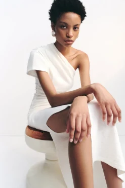 BEAU ASYMMETRICAL MIDI DRESS (IVORY)
