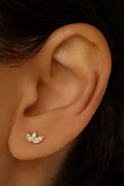 BLOOMING LOTUS CRYSTAL STUD EARRING (14K GOLD)