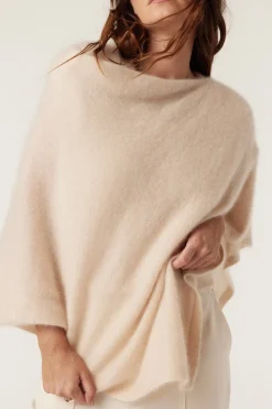 BRUSHED PURE CASHMERE PONCHO (FAWN)