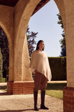 BRUSHED PURE CASHMERE PONCHO (FAWN)