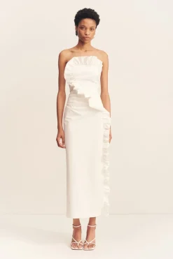 CAMPBELL RUFFLE MIDI DRESS (WHITE)