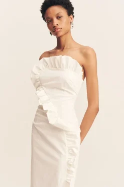 CAMPBELL RUFFLE MIDI DRESS (WHITE)