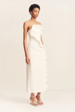 CAMPBELL RUFFLE MIDI DRESS (WHITE)