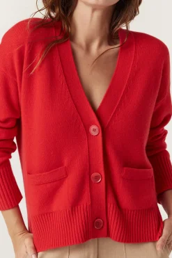 CASHWOOL V CARDIGAN (POPPY RED)