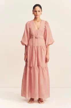CELESTE PLUNGED TIERED MAXI DRESS (ROSE)