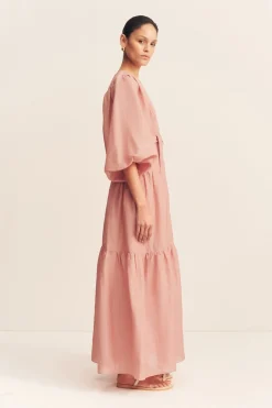 CELESTE PLUNGED TIERED MAXI DRESS (ROSE)