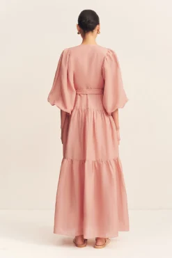CELESTE PLUNGED TIERED MAXI DRESS (ROSE)