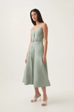 CLAY BELTED MIDI DRESS (WILLOW GREEN)