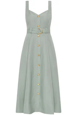 CLAY BELTED MIDI DRESS (WILLOW GREEN)