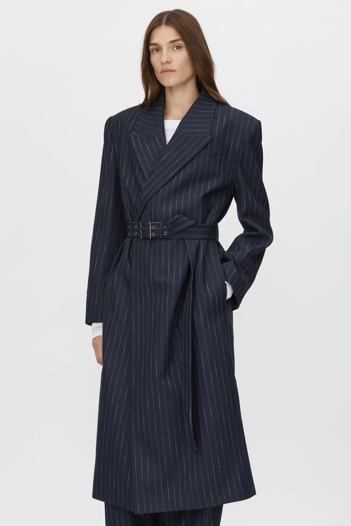 CLEMENCE BLAZER COAT (NAVY PINSTRIPE)