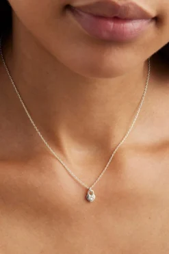 CRYSTAL LOTUS HEART PADLOCK NECKLACE (STERLING SILVER)