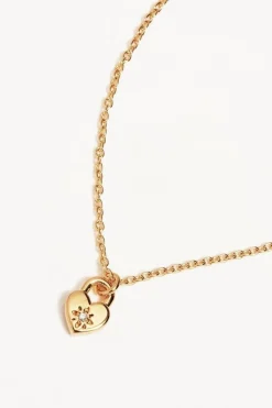 CRYSTAL LOTUS HEART PADLOCK NECKLACE (18K GOLD VERMEIL)