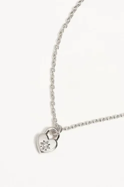 CRYSTAL LOTUS HEART PADLOCK NECKLACE (STERLING SILVER)