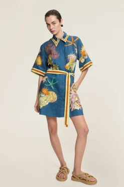 DORIAN LINEN MINI DRESS (NAVY)