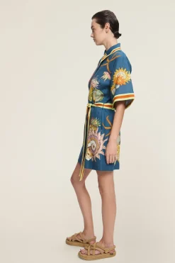 DORIAN LINEN MINI DRESS (NAVY)