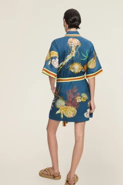 DORIAN LINEN MINI DRESS (NAVY)