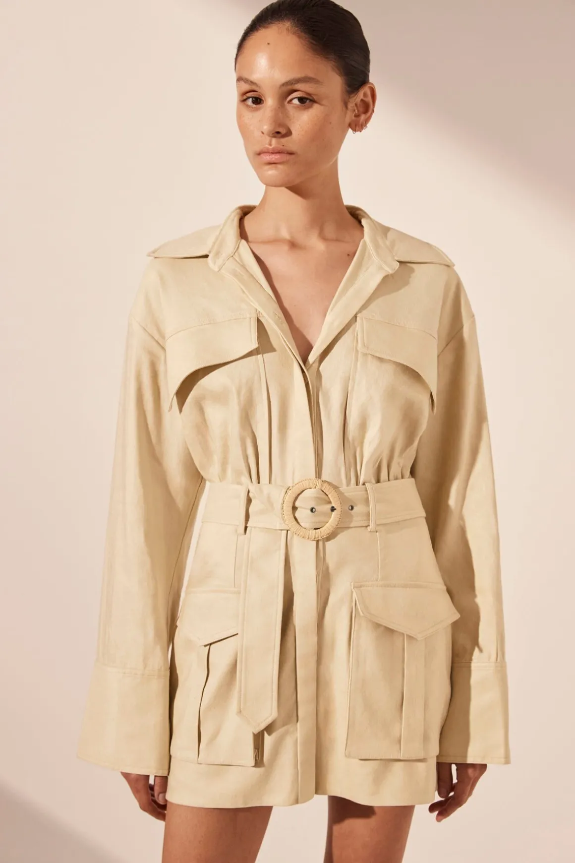 KASBAH UTILITY MINI DRESS (OYSTER)
