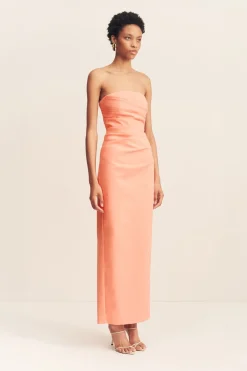 LANI STRAPLESS DRAPED MAXI DRESS (PEACH)
