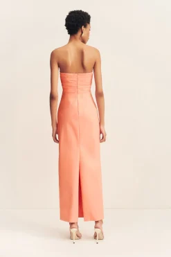 LANI STRAPLESS DRAPED MAXI DRESS (PEACH)