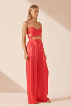 LYDIE RUCHED CUT OUT TOP (POPPY RED)