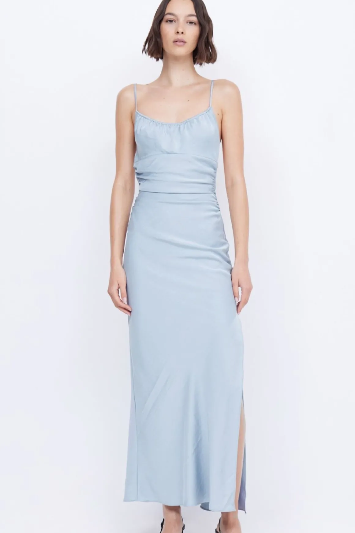 MARI LOU GATHERED MAXI DRESS (DOVE BLUE)