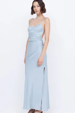MARI LOU GATHERED MAXI DRESS (DOVE BLUE)
