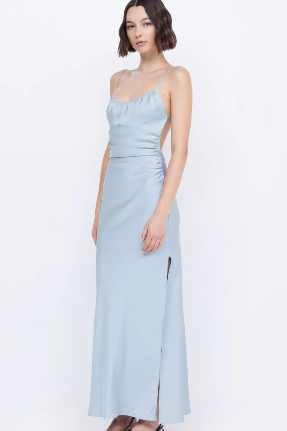 MARI LOU GATHERED MAXI DRESS (DOVE BLUE)