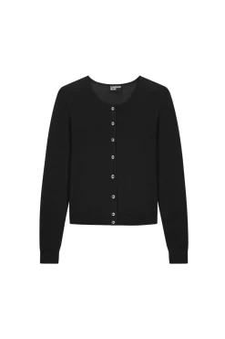 MERINO CROP CREW CARDI (BLACK)