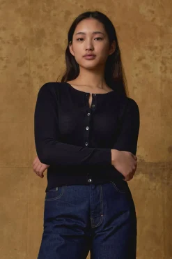 MERINO CROP CREW CARDI (NAVY)