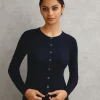 MERINO TWEEDY CROP CARDIGAN (NAVY)