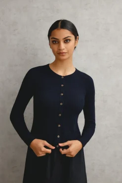 MERINO TWEEDY CROP CARDIGAN (NAVY)