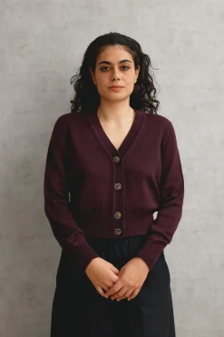 MERINO V NECK CROP CARDIGAN (FIG)