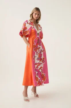 OVERFLOW KNOTTED MIDI DRESS (VIVID HIBISCUS)