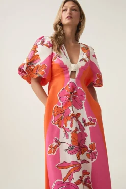 OVERFLOW KNOTTED MIDI DRESS (VIVID HIBISCUS)