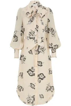 PRINTED RUFFLE MIDI DRESS (CREAM POPPY)