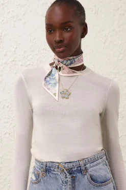 PRINTED SILK RIBBON SCARF (MULTI HYDRANGEA)