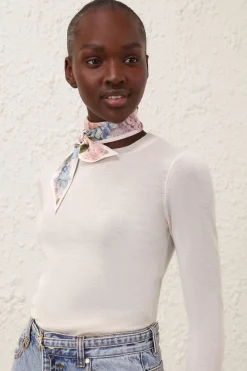 PRINTED SILK RIBBON SCARF (MULTI HYDRANGEA)