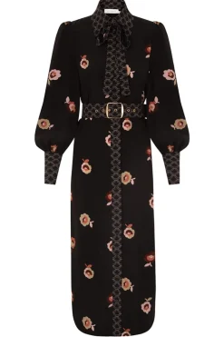 PUSSYBOW MIDI DRESS (BLACK FLORAL)