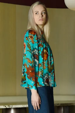 SHIRR THING TOP (BLUE FLORAL)