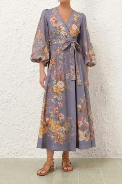 TALLOW WRAP MIDI DRESS (TEAL MULTI FLORAL)