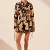 XENIA DRAPED SHIRT MINI DRESS (BLACK/MULTI)